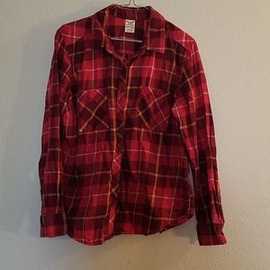 Red & Pink Plaid Button Up